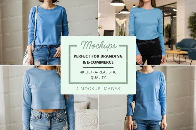 Light blue long sleeve t-shirt mockup
