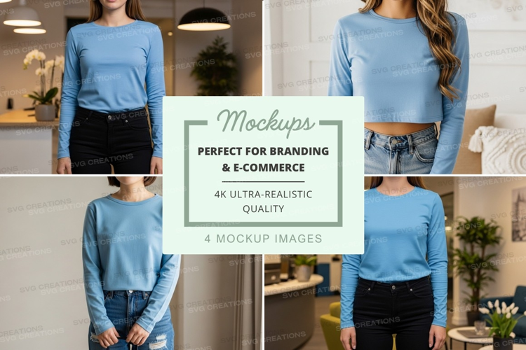 Light blue long sleeve t-shirt mockup