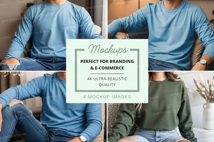 Long sleeve t-shirt mockup in blue and green example image 1