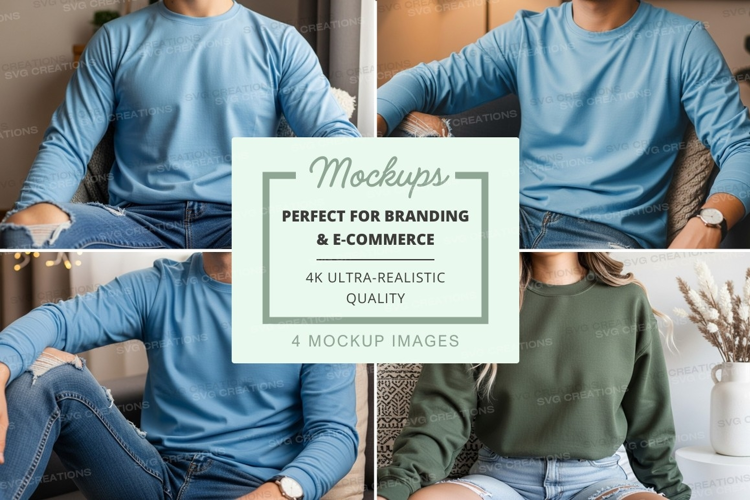 Long sleeve t-shirt mockup in blue and green