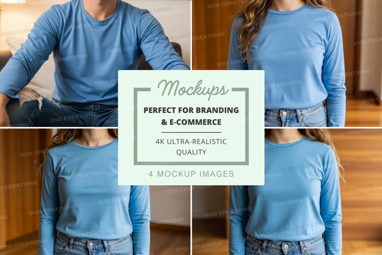Light blue long sleeve t-shirt mockup worn by models