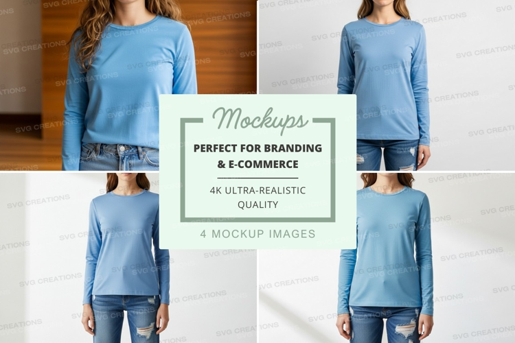 Long sleeve t-shirt mockup in light blue