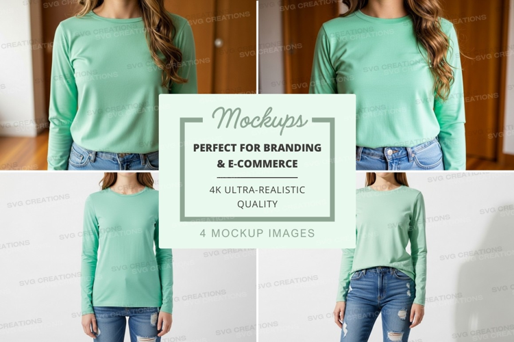 Long sleeve t-shirt mockup in mint green