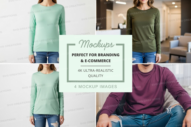 Long sleeve t-shirt mockup with multiple views
