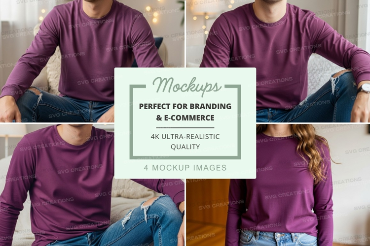 Long sleeve t-shirt mockup in purple