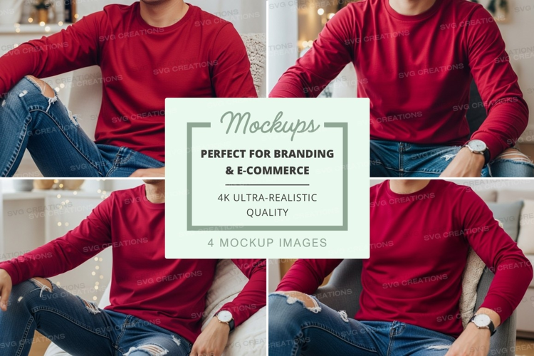 Long sleeve t-shirt mockup in red