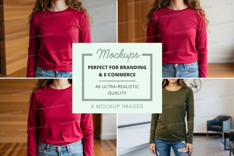 Long sleeve t-shirt mockup in red and green