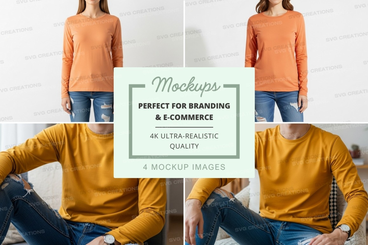 Mockup of long sleeve t-shirts in orange and yellow