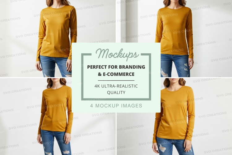 Long sleeve t-shirt mockup with model