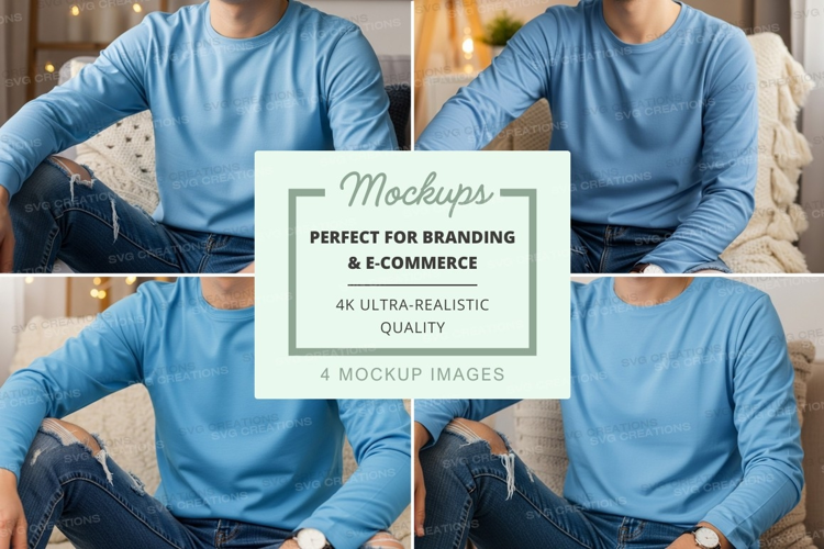 Long sleeve t-shirt mockup in blue