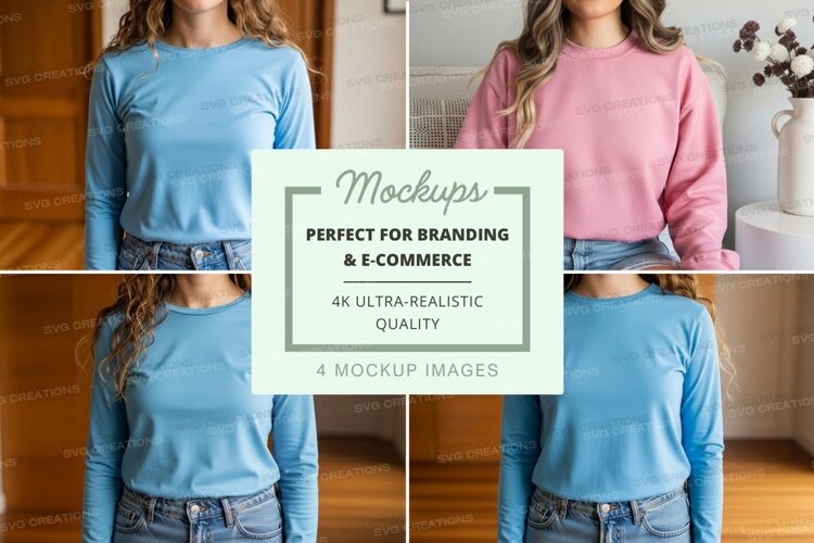 Long sleeve t-shirt mockup with model example image 1