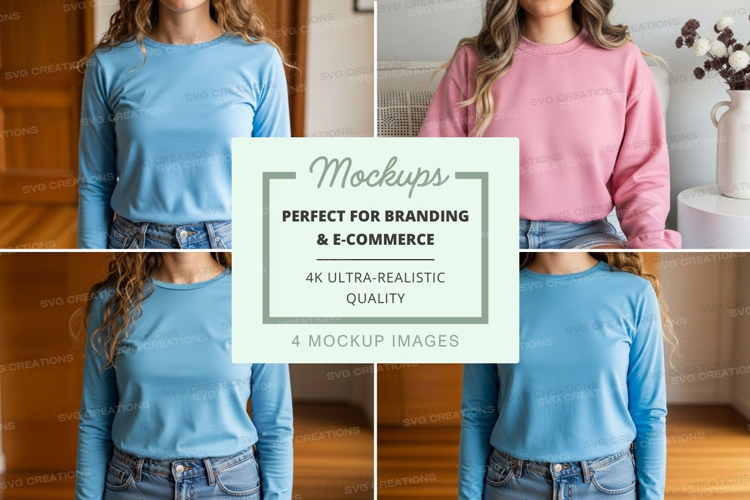 Long sleeve t-shirt mockup with model