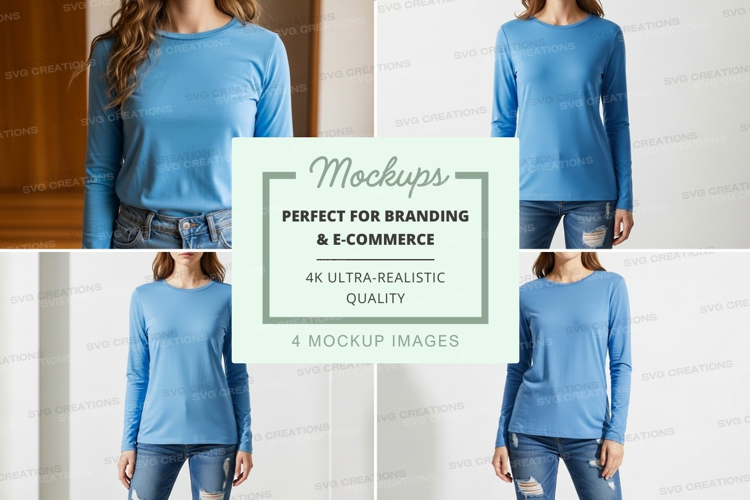 Long sleeve t-shirt mockup in blue