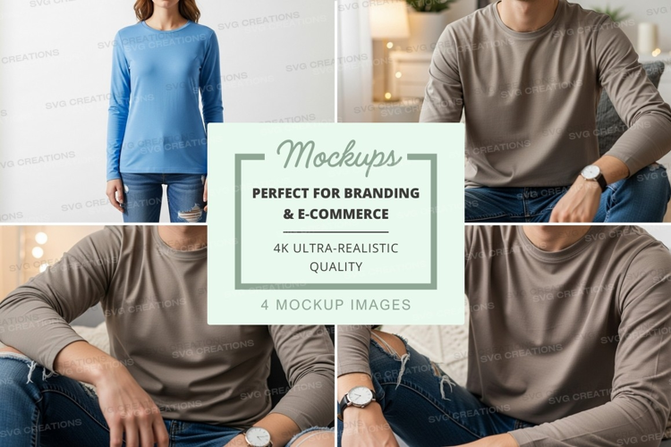 Group of people wearing long sleeve t-shirts mockup