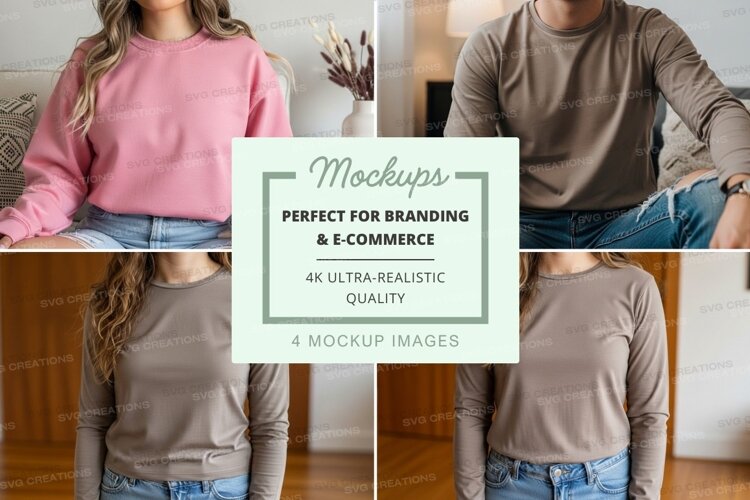 Long sleeve t-shirt mockup with models example image 1