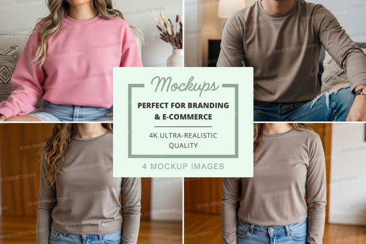 Long sleeve t-shirt mockup with models