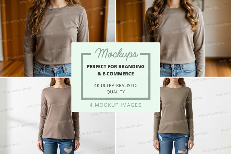 Long sleeve t-shirt mockup on female model