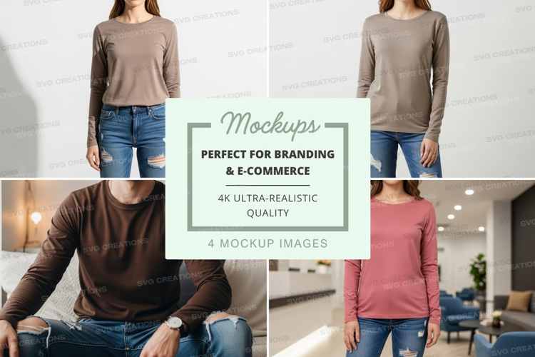 Long sleeve t-shirt mockup in multiple colors