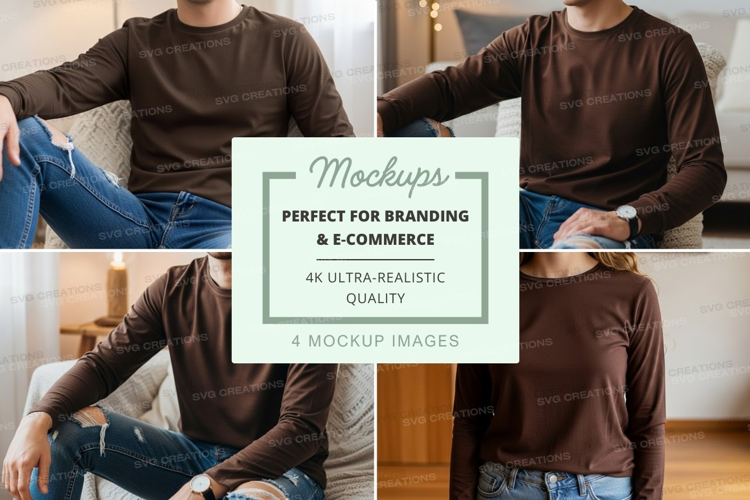 Long sleeve t-shirt mockup in brown with people