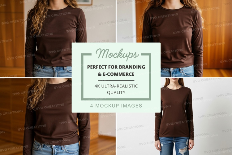 Long sleeve t-shirt mockup in brown