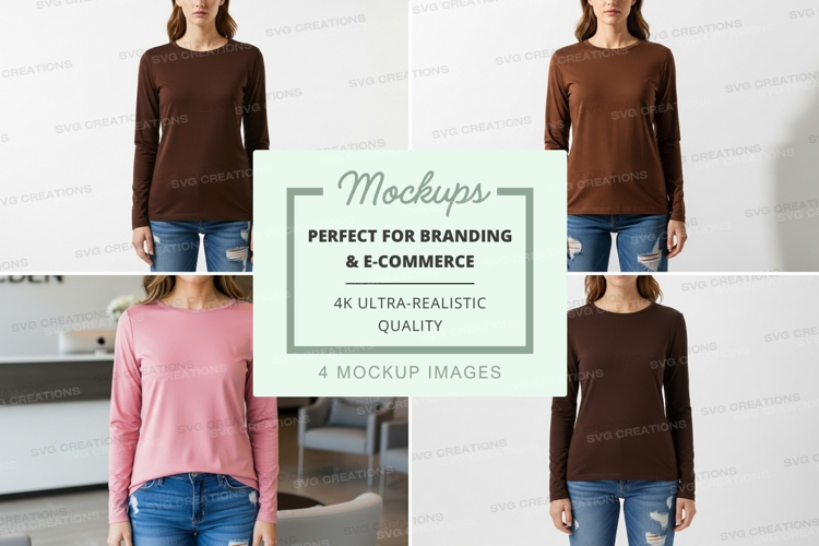 Long sleeve t-shirt mockup in brown and pink