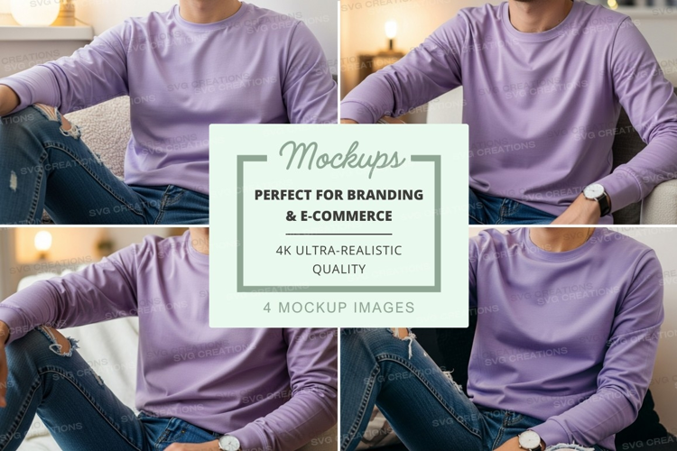 Purple long sleeve t-shirt mockup on model
