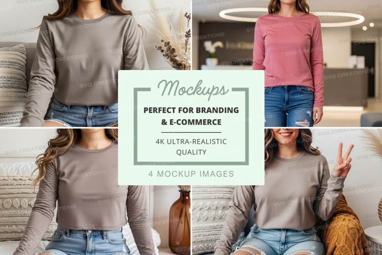 Long sleeve t-shirt mockup with multiple models