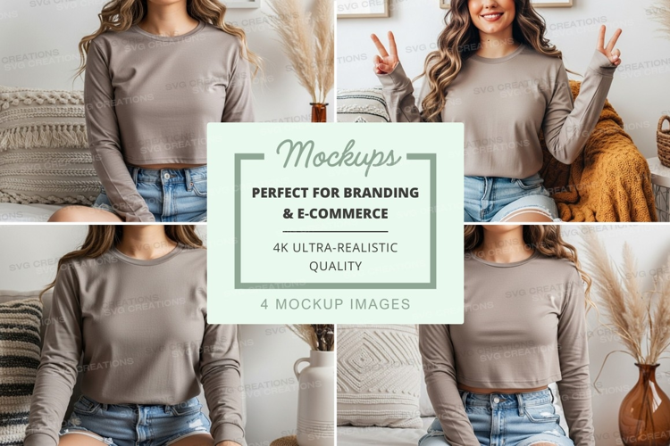 Long sleeve t-shirt mockup in light gray