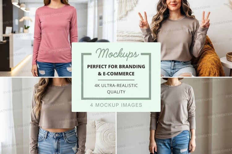 Long sleeve t-shirt mockup in pink and gray example image 1