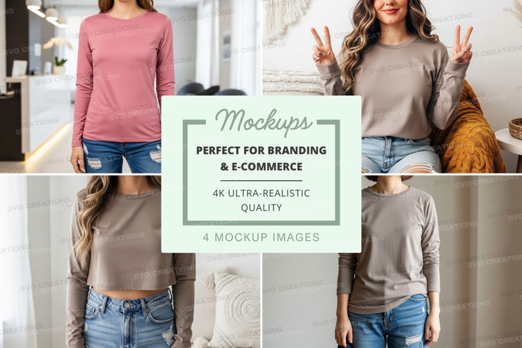Long sleeve t-shirt mockup in pink and gray