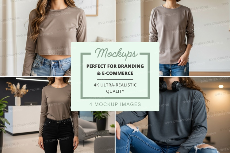Long sleeve t-shirt mockup featuring multiple models