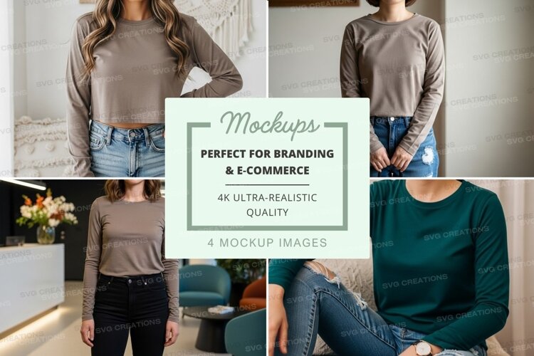 Long sleeve crew neck t-shirt mockup example image 1
