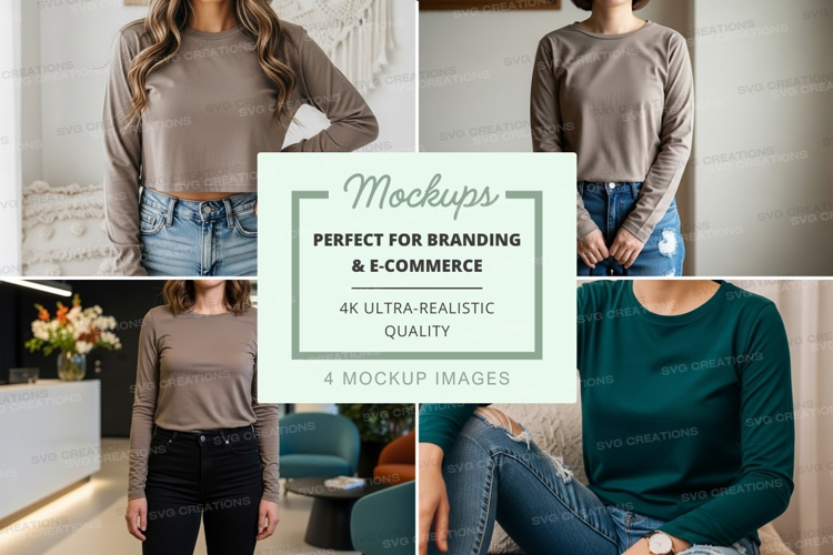 Long sleeve crew neck t-shirt mockup