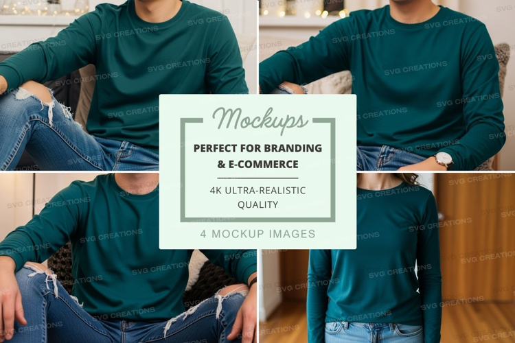 Long sleeve t-shirt mockup in dark green