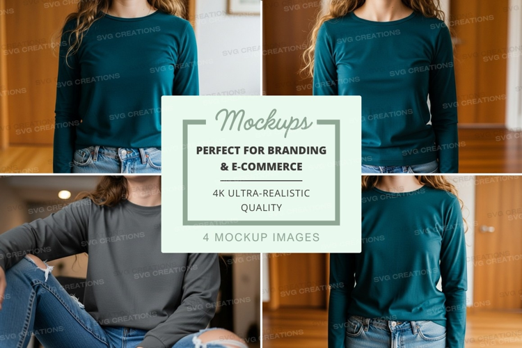 Long sleeve t-shirt mockup in teal and gray