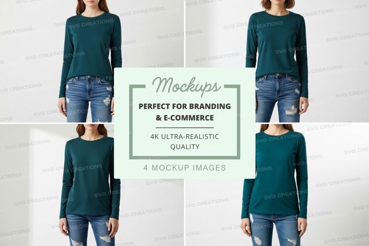 Women's long sleeve crew neck t-shirt mockup example image 1