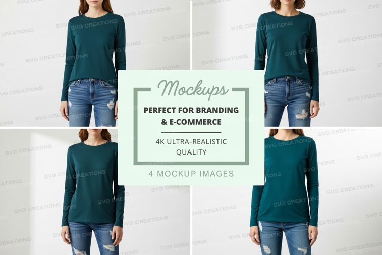 Women's long sleeve crew neck t-shirt mockup