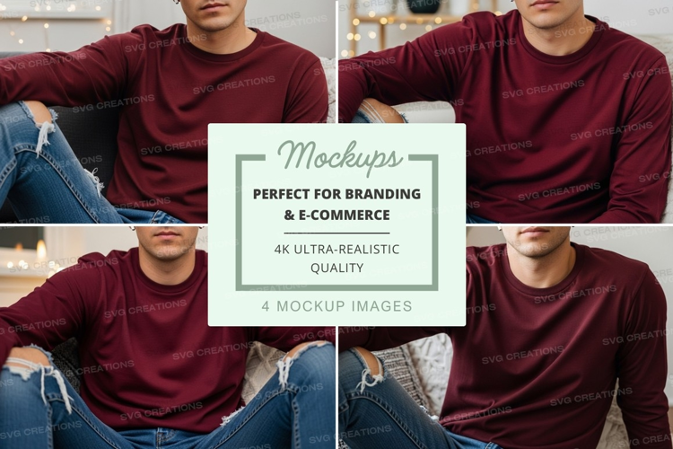 Long sleeve t-shirt mockup in burgundy