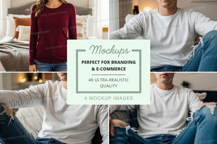 Long sleeve t-shirt mockup with models