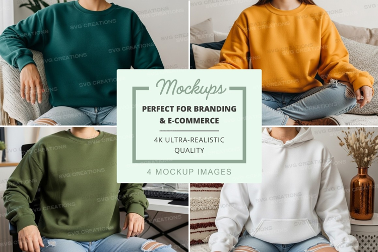 Group mockup of sweatshirts in various colors