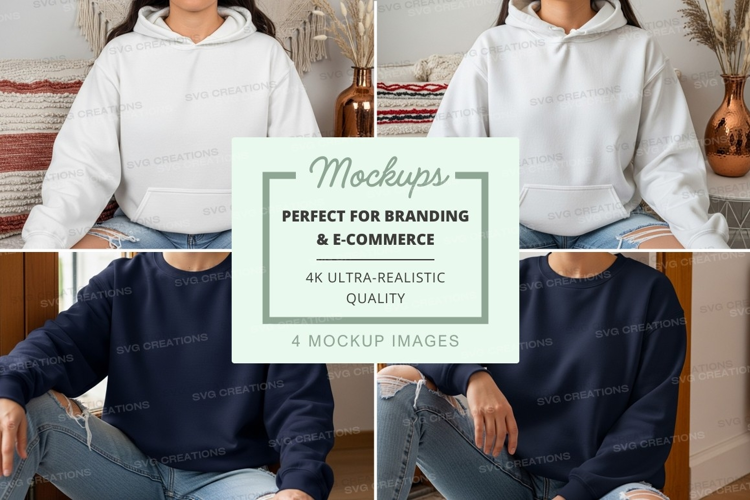 Hoodie mockup with oversized fit in white and navy blue
