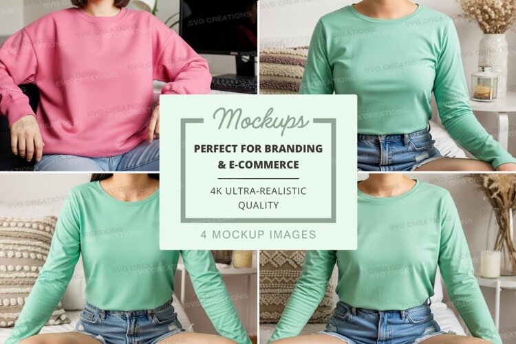 Long sleeve t-shirt mockup featuring multiple models example image 1