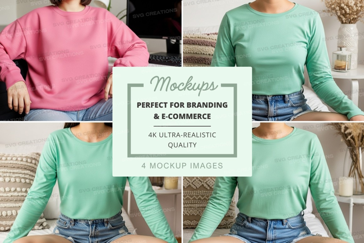 Long sleeve t-shirt mockup featuring multiple models