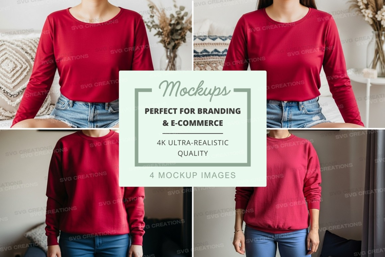Red long sleeve t-shirt mockup with model