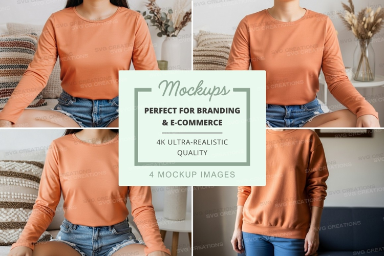 Long sleeve t-shirt mockup in peach color