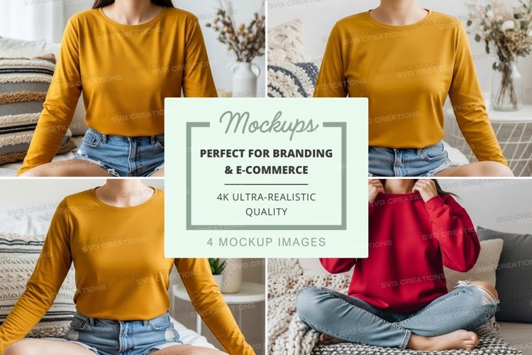 Long sleeve t-shirt mockup in yellow and red