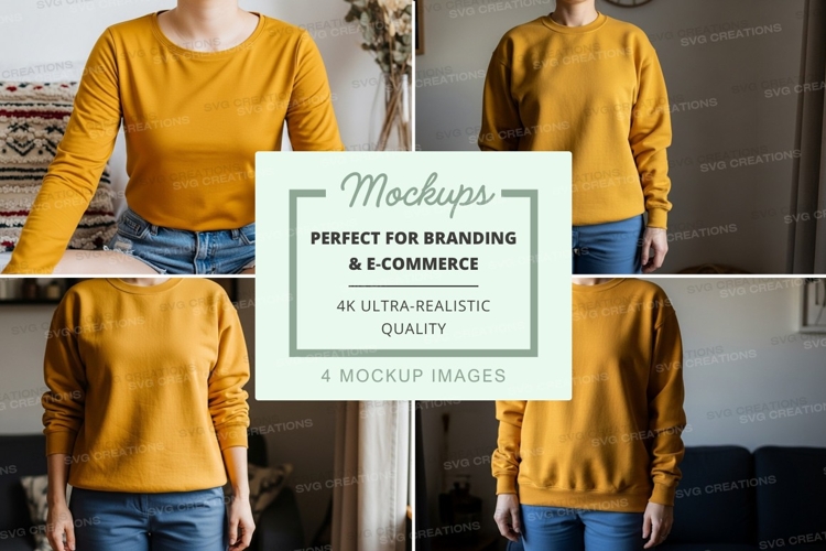 Mustard yellow long sleeve crew neck sweatshirt mockup
