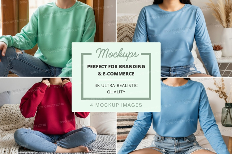 Long sleeve t-shirt mockup with various colors