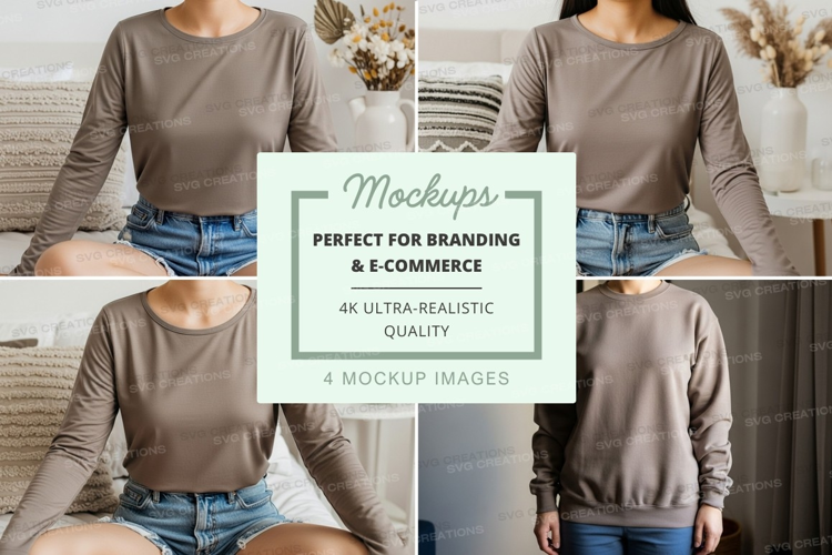 Long sleeve t-shirt mockup in beige