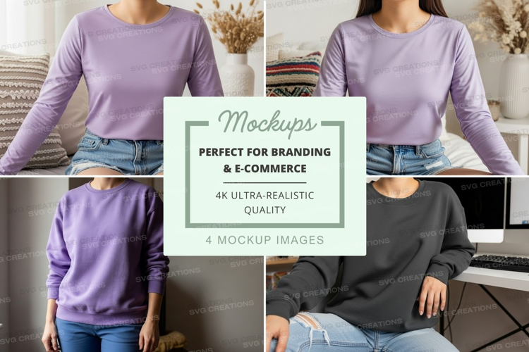 Long sleeve t-shirt mockup in lavender and gray